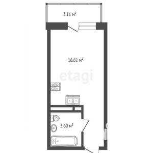 Студия квартира, на длительный срок, 23м2, 19/19 этаж