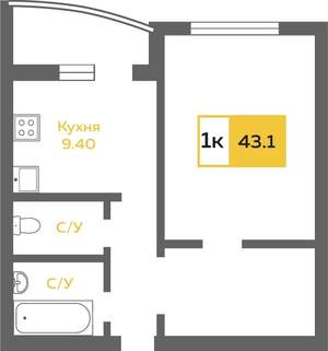 1-к квартира, на длительный срок, 43м2, 2/14 этаж