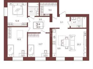 4-к квартира, на длительный срок, 96м2, 4/4 этаж