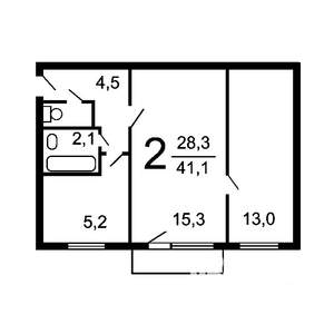 2-к квартира, на длительный срок, 43м2, 5/5 этаж
