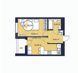 1-к квартира, на длительный срок, 35м2, 12/23 этаж