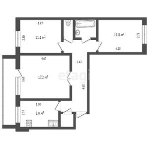 3-к квартира, на длительный срок, 64м2, 2/10 этаж