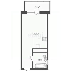 Студия квартира, на длительный срок, 24м2, 10/19 этаж