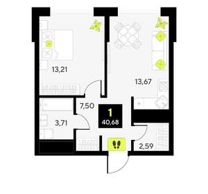 1-к квартира, на длительный срок, 40м2, 9/14 этаж