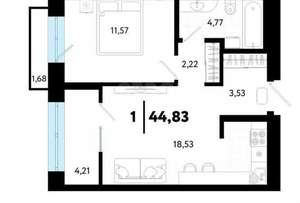 1-к квартира, на длительный срок, 45м2, 20/24 этаж