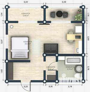 1-к квартира, посуточно, 34м2, 1/1 этаж