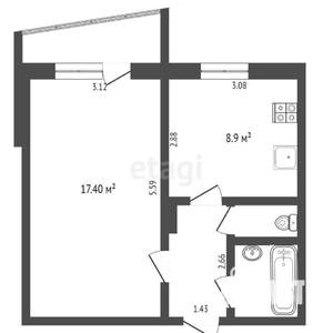 1-к квартира, на длительный срок, 33м2, 8/9 этаж