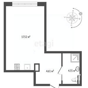 Студия квартира, на длительный срок, 34м2, 9/12 этаж