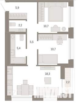 2-к квартира, на длительный срок, 61м2, 5/9 этаж