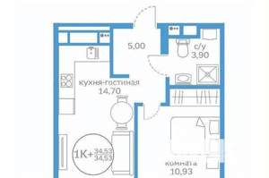 1-к квартира, на длительный срок, 34м2, 2/20 этаж