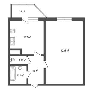 1-к квартира, на длительный срок, 43м2, 10/17 этаж