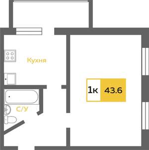 1-к квартира, на длительный срок, 44м2, 4/14 этаж