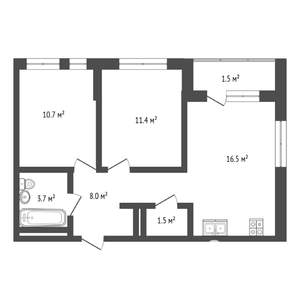 2-к квартира, на длительный срок, 52м2, 4/24 этаж