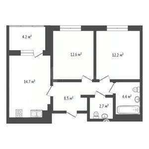 2-к квартира, на длительный срок, 62м2, 2/23 этаж
