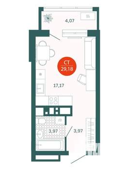 Студия квартира, на длительный срок, 29м2, 23/26 этаж