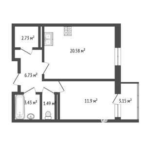 1-к квартира, на длительный срок, 46м2, 5/9 этаж