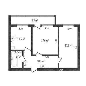 2-к квартира, на длительный срок, 60м2, 5/17 этаж