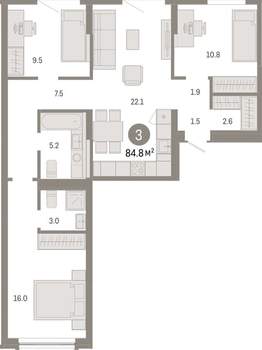 3-к квартира, вторичка, 85м2, 3/8 этаж