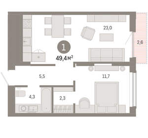 1-к квартира, вторичка, 49м2, 12/17 этаж