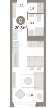 Студия квартира, вторичка, 31м2, 4/25 этаж