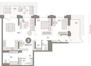 2-к квартира, вторичка, 120м2, 1/25 этаж