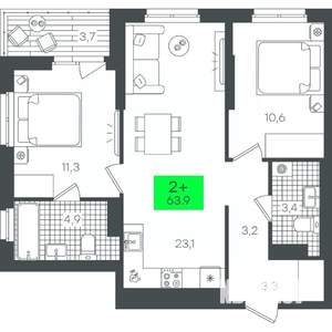 2-к квартира, строящийся дом, 64м2, 21/21 этаж