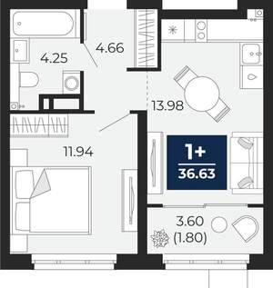 1-к квартира, вторичка, 35м2, 6/21 этаж