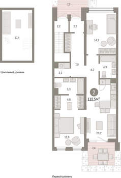 2-к квартира, вторичка, 112м2, 1/9 этаж