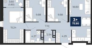 3-к квартира, вторичка, 72м2, 4/22 этаж