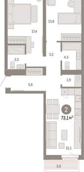 2-к квартира, вторичка, 73м2, 6/25 этаж