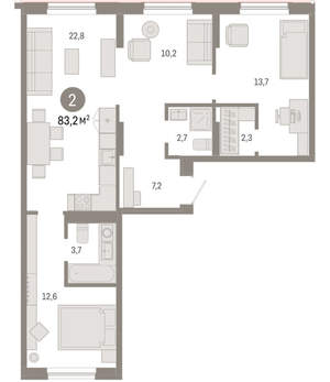 2-к квартира, вторичка, 83м2, 9/17 этаж
