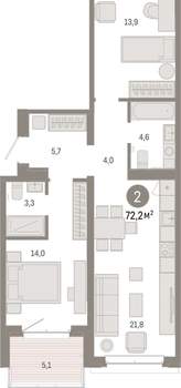 2-к квартира, вторичка, 72м2, 2/11 этаж