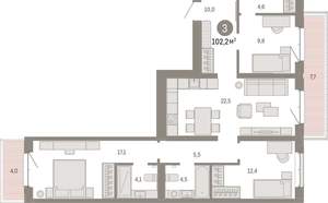 3-к квартира, вторичка, 102м2, 6/11 этаж
