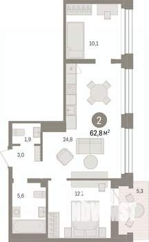 2-к квартира, вторичка, 63м2, 5/8 этаж