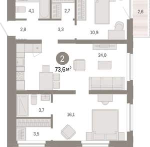 2-к квартира, вторичка, 74м2, 10/16 этаж