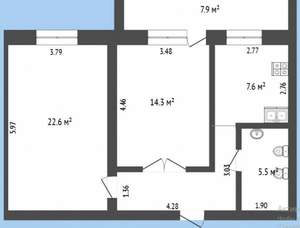 2-к квартира, вторичка, 51м2, 4/14 этаж