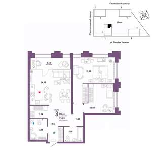 3-к квартира, вторичка, 86м2, 15/31 этаж