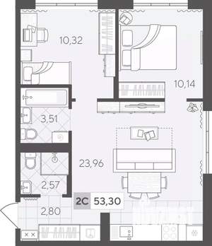 2-к квартира, вторичка, 53м2, 2/4 этаж