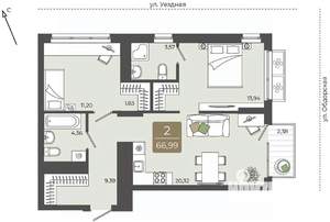 2-к квартира, вторичка, 67м2, 10/15 этаж