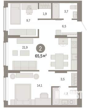 2-к квартира, вторичка, 65м2, 2/17 этаж