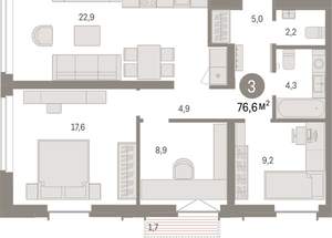 3-к квартира, вторичка, 77м2, 4/16 этаж