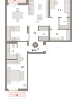 2-к квартира, вторичка, 93м2, 8/16 этаж
