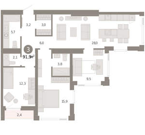 3-к квартира, вторичка, 92м2, 22/25 этаж