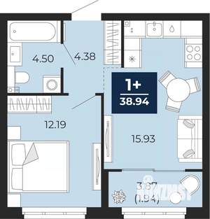 1-к квартира, вторичка, 39м2, 1/9 этаж