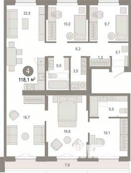 4-к квартира, вторичка, 118м2, 6/7 этаж