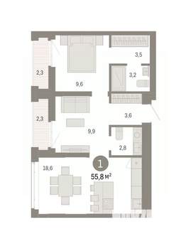 1-к квартира, вторичка, 56м2, 14/25 этаж