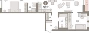 2-к квартира, вторичка, 77м2, 10/17 этаж