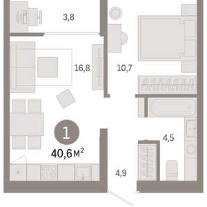 1-к квартира, вторичка, 41м2, 7/17 этаж