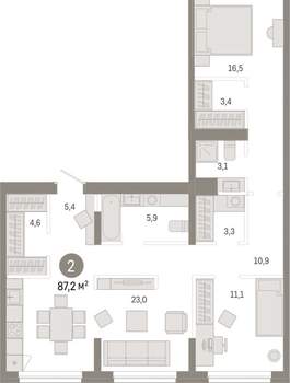 2-к квартира, вторичка, 87м2, 1/17 этаж