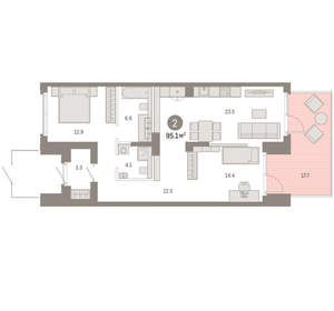 2-к квартира, вторичка, 95м2, 1/8 этаж